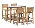 Quadra Marble and Teak Bar Table with Tiga Rattan and Teak Bar Chairs