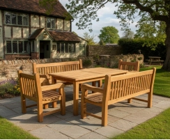 Balmoral Teak Rectangular Table 1.8m, Benches & Chairs