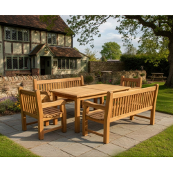Balmoral Teak Rectangular Table 1.8m, Benches & Chairs