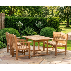 Hilgrove 150cm Teak Table Set with Rose Garden 120cm Bench and Rose Garden Armchairs