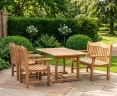 Hilgrove 150cm Teak Table Set with Rose Garden 120cm Bench and Rose Garden Armchairs