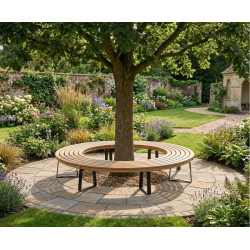 Teak Backless Circular Tree Bench with Metal Legs - 2.2m