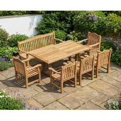 Cadogan 200cm Rectangular Table with 180cm Rose Garden Bench and Rose Garden Armchairs