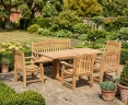 Cadogan 180cm Teak Table, Rose Garden 150cm Bench and 4 Rose Garden Armchairs