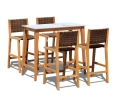 Quadra Sintered Stone and Teak Bar Table with Tiga Rattan and Teak Bar Chairs