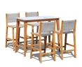 Quadra Sintered Stone and Teak Bar Table with Tiga Rattan and Teak Bar Chairs