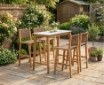 Quadra Sintered Stone and Teak Bar Table with Tiga Rattan and Teak Bar Chairs