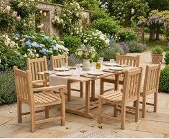 Hilgrove Teak Table 1.8m, Windsor Chairs & Taverners Armchairs