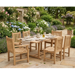 Hilgrove Teak Table 1.8m, Windsor Chairs & Taverners Armchairs