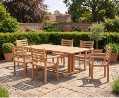 Cadogan 6 Seater Teak Pedestal Table 1.8m & Yale Stacking Chairs