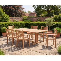 Cadogan 6 Seater Teak Pedestal Table 1.8m & Yale Stacking Chairs
