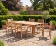 Cadogan 6 Seater Teak Pedestal Table 1.8m & Yale Stacking Chairs