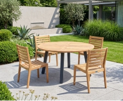 Disk Teak and Steel 1.3m Round Table & 4 Vero Stacking Chairs