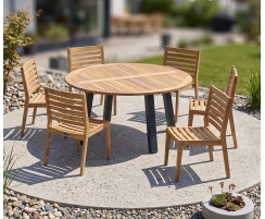 Disk Teak and Steel 1.5m Round Table & 6 Vero Stacking Chairs