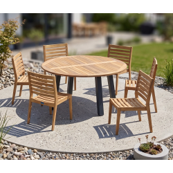 Disk Teak and Steel 1.5m Round Table & 6 Vero Stacking Chairs