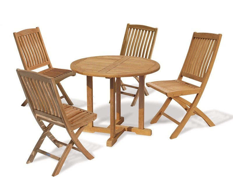 Canfield 1m Round Teak Table Set, Small Round Wooden Garden Table And Chairs