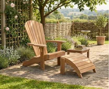 Bear Chair, Teak Adirondack Chair & Leg Rest