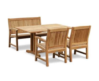 Belgrave 150cm Teak Dining Table with 120cm Stanford Bench and Armchairs
