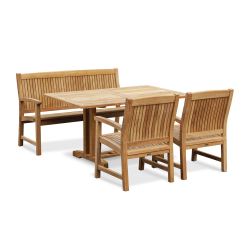 Belgrave Teak 150cm Dining Table with 150cm Stanford Bench and Armchairs