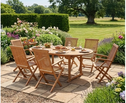 Brompton Extending Oval Table With 6 Ashdown Folding Armchairs