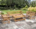 Lutyens-Style Teak 1.65m Low Back Bench, Armchairs & Coffee Table Set
