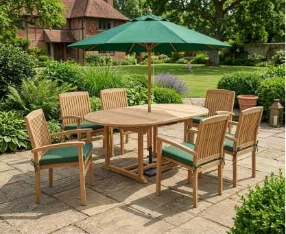 Brompton Extending 1.2 - 1.8m Table & 6 Bali Stacking Chairs Teak Set