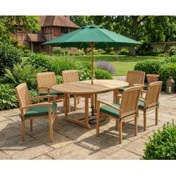 Brompton Extending 1.2 - 1.8m Table & 6 Bali Stacking Chairs Teak Set