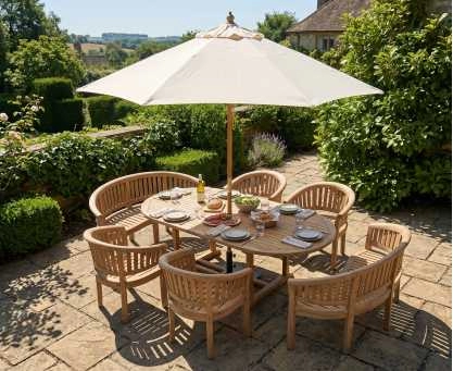 Wimbledon Teak Garden Dining Set – Wide Table