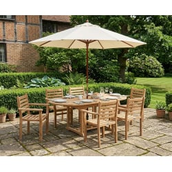 Brompton Single Leaf Extending Table and 6 Yale Teak Stacking Armchairs