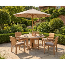 Berrington Drop Leaf Garden Table 1.5m and 6 Monaco Stacking Chairs