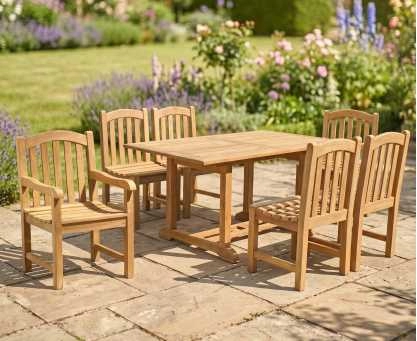 Hilgrove Rectangular 1.5m Table & 6 Clivedon Chairs, Teak Dining Set