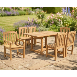 Hilgrove Rectangular 1.5m Table & 6 Clivedon Chairs, Teak Dining Set