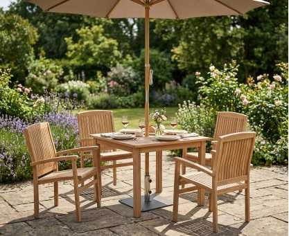 Sandringham 4 Seater Garden Table and Stackable Chairs Set