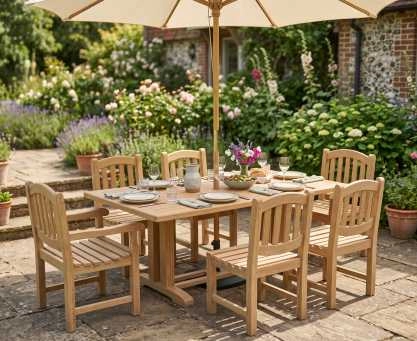 Cadogan 6 Seater Outdoor Table 1.8m, Ascot Side Chairs & Carver Chairs