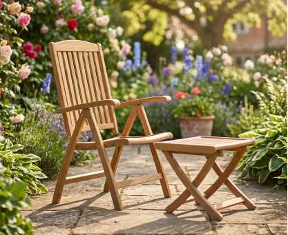 Cheltenham Outdoor Reclining Chair with Footstool, Teak