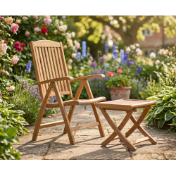 Cheltenham Outdoor Reclining Chair with Footstool, Teak