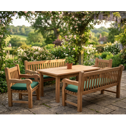 Balmoral Teak Rectangular Table 1.8m, Benches & Chairs