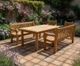 Balmoral Rectangular Teak Table 1.5m, Benches & Chairs