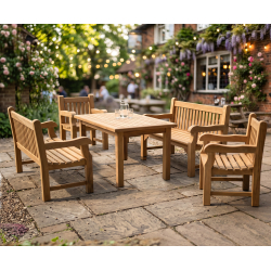 Balmoral Rectangular Teak Table 1.5m, Benches & Chairs