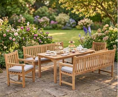 Sandringham Rectangular 1.8m Table & Windsor Benches & Chairs Set