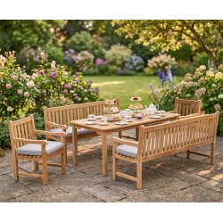 Sandringham Rectangular 1.8m Table & Windsor Benches & Chairs Set