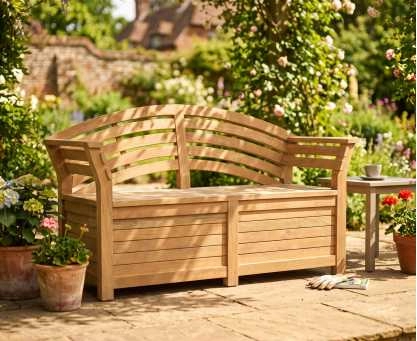 Salisbury Teak Storage Bench with arms – 1.65m
