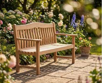 Rosette Teak Garden Bench, Flat Pack - 1.5m