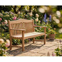 Rosette Teak Garden Bench, Flat Pack - 1.5m