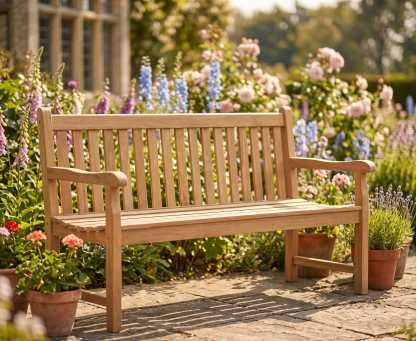 York Teak Garden Bench, Flat Pack - 1.5m