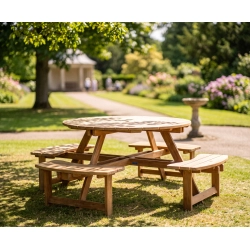Deluxe Round Picnic Table, Teak Circular Picnic Bench