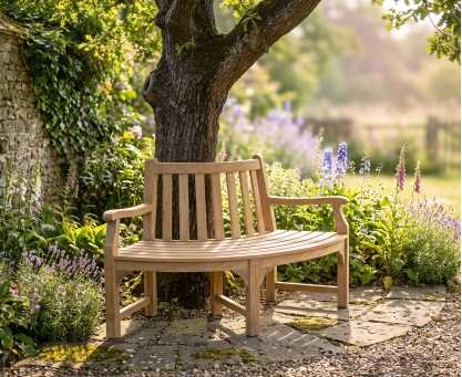 Teak Tree Seat Quarter Bench with Arms - 1.55m