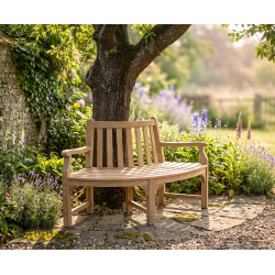 Teak Tree Seat Quarter Bench with Arms - 1.55m