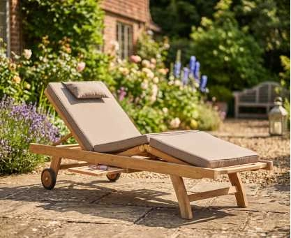 Luxury Sun Lounger with cushion, Teak