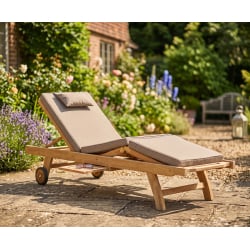 Luxury Sun Lounger with cushion, Teak
